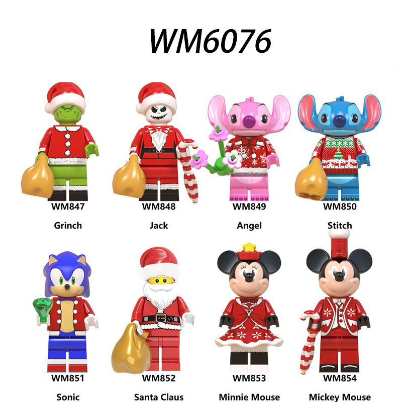 WM6076 Christmas Series Minifigs Building Blocks Santa Claus Minnie Mouse Mickey Mouse Snow Stitch Angel Flower Model Toys Gifts