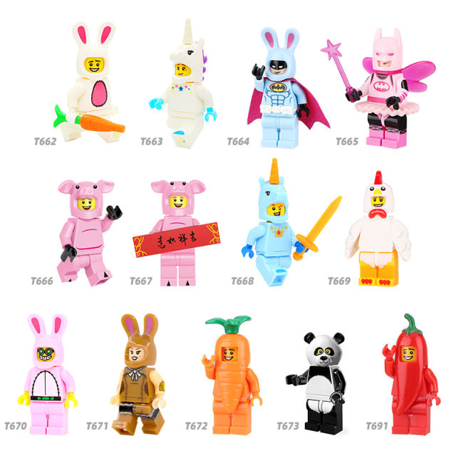 Drawing Minifigure Building Blocks Super Hero Bat Man Unicorn White Rabbit Fairy Pig Panda Carrot Animal Marvel Toys Boys Gifts