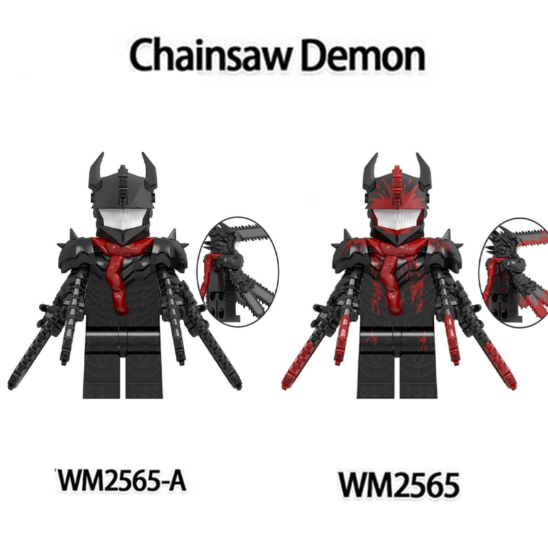 WM2565 WM2565A Japanese Anime Chainsaw Man Minifigs Building Blocks Denji Helmet Weapon Cartoon Weapon Toys Gifts Children Kids