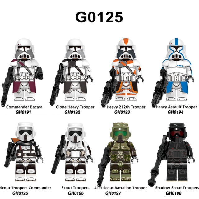 G0125 Star Wars Series Minifigs Building Blocks Superheroes Commander Bacara Clone Heavy Assault Trooper Weapon Lightsaber Toys