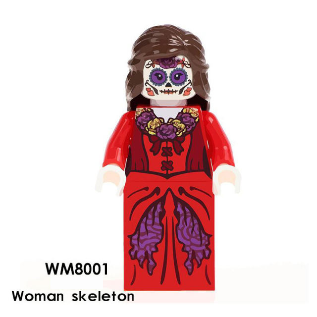 WM8001 Horror Series Woman Skeleton Action Figures Cartoon Anime Movie Minifigs Building Blocks Children Halloween Gifts Toys
