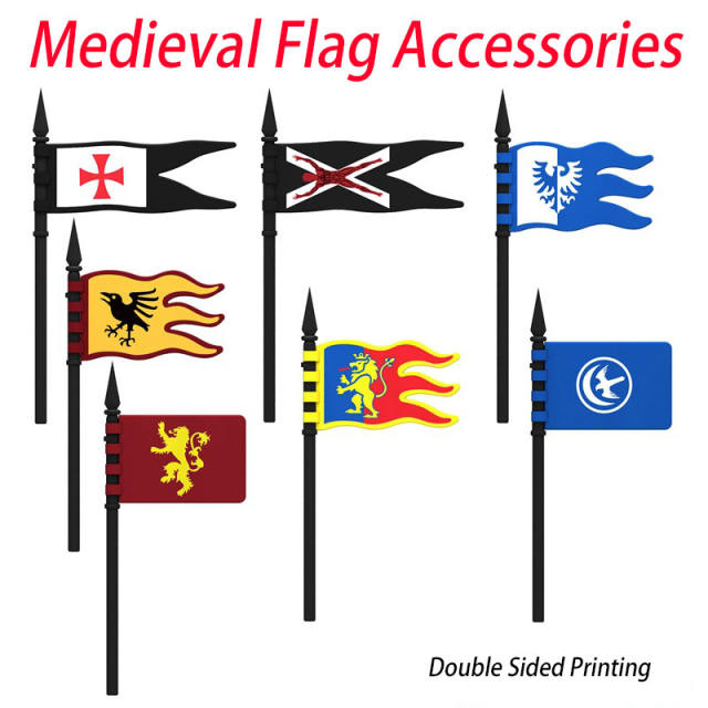 Medieval Flag Series Temple Cross Burton Blackhawk Crow Red Lion Aylin Knight Army Solider Printed Accessories Toys Gifts Boys