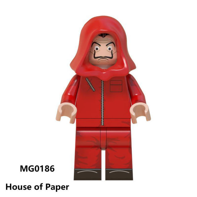 MG0186 Spain Horror Antena Movie House Of Paper Minifigs Building Blocks Red Cloak Action Figures Weapon Helmet Children Toys Boys