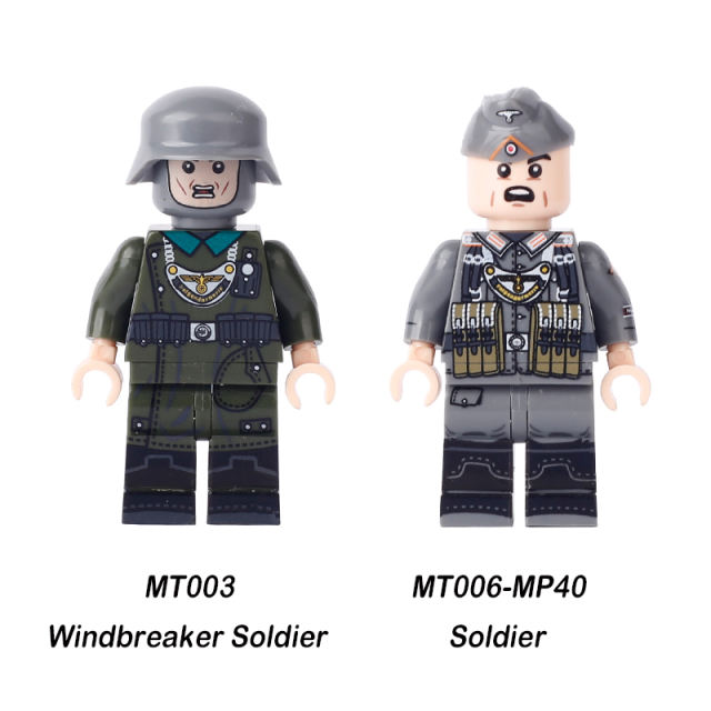 WW2 Military German Soliders Action Figures MT003 Building Blocks MT006 MP40 Army Minifigs War Weapon Accessories Models Toys