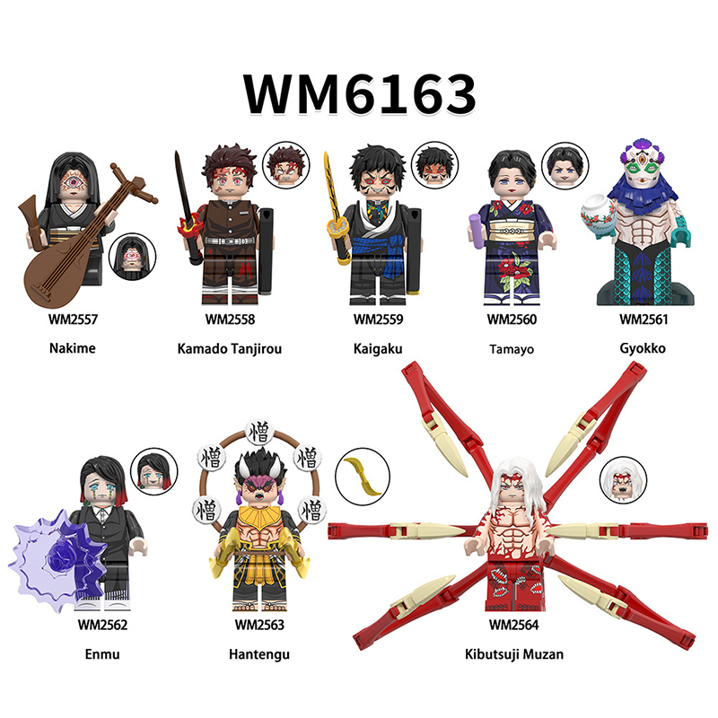 WM6163 Demon Slayer Minifigs Building Blocks Nakime Kamado Tanjirou Kaigaku Tamayo Gyokko Enmu Figures Bricks Model Prats Toys