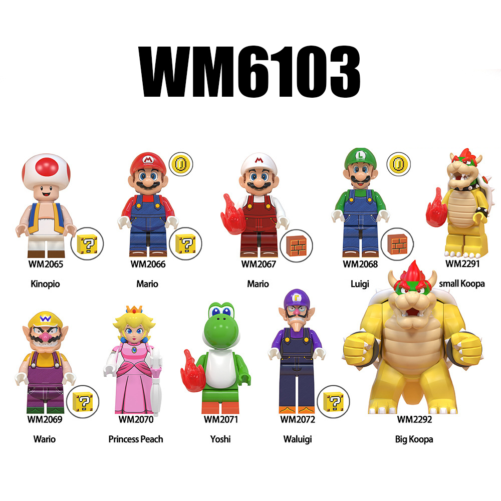 WM6103 Mario Minifigs Building Blocks Game Movie Series Plumber Luigi Kinopio Small Koopa Japan Nintendo Mushroom Wario Toy Gift