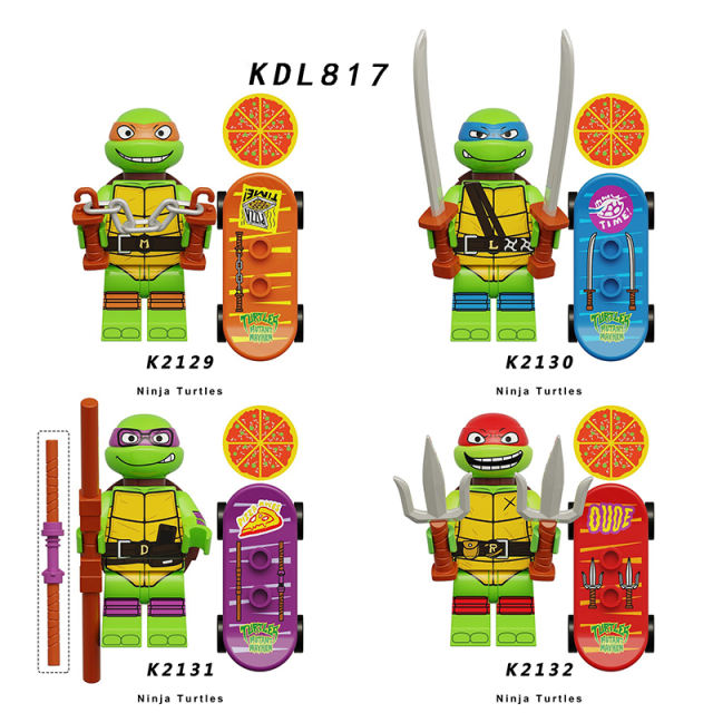 KDL817 American Anime Teenage Mutant Ninja Turtles Minifigs Building Blocks Weapon Accessories Sword Nunchaku Skateboard Toy Boy