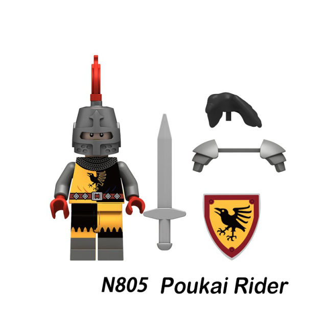 N805-808 Medieval Knights Pouki Rider Army Minifigs Building Blocks Weapon Soldiers Red Lion Shield Model Children Toys Gifts