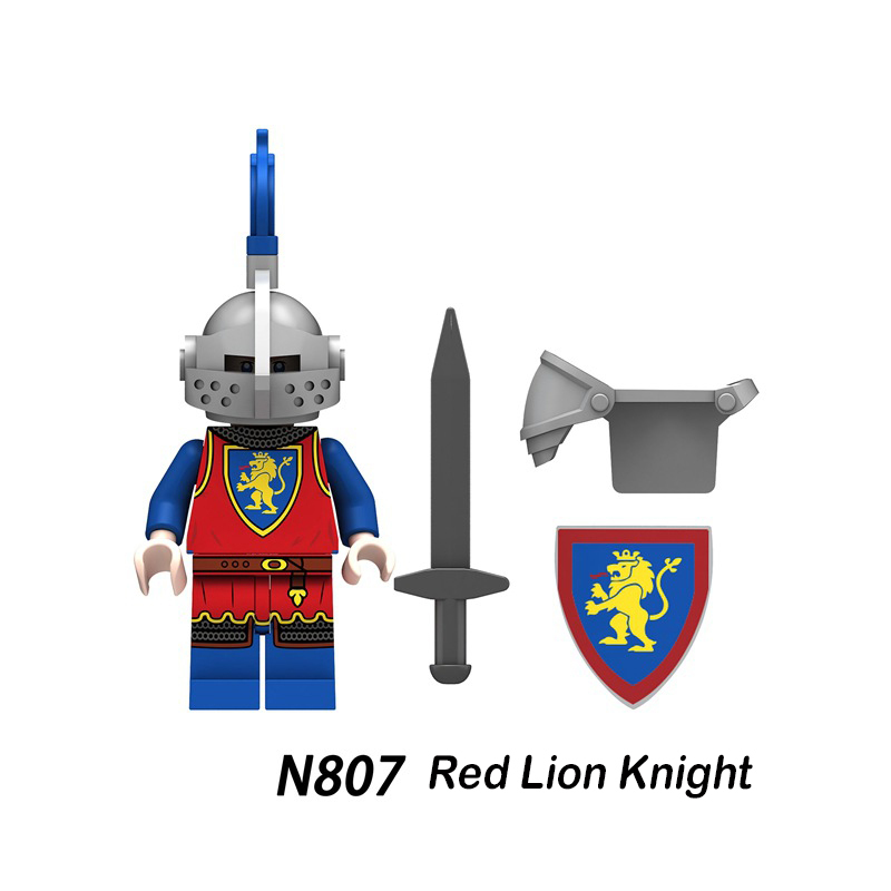 N805-808 Medieval Knights Pouki Rider Army Minifigs Building Blocks Weapon Soldiers Red Lion Shield Model Children Toys Gifts