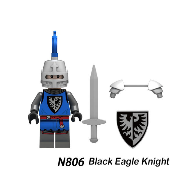 N805-808 Medieval Knights Pouki Rider Army Minifigs Building Blocks Weapon Soldiers Red Lion Shield Model Children Toys Gifts