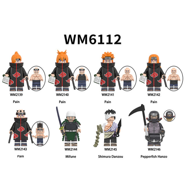 WM6112 Naruto Series Pain Minifigs Building Blocks Mifune Shimura Danzou Pepperfish Hanzo Anime Action Figures Children Toys Gifts