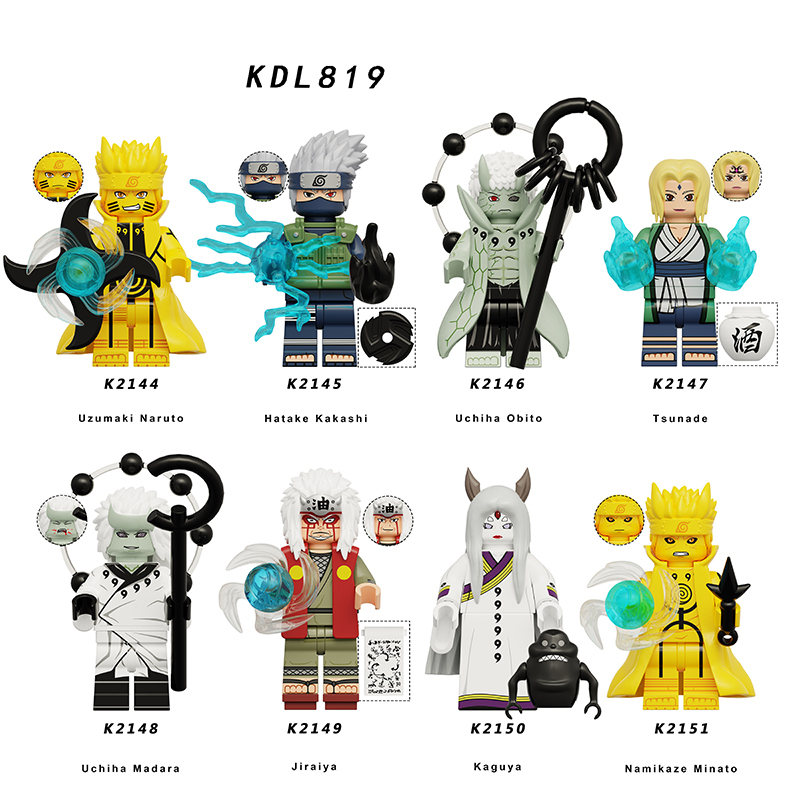 KDL819 Naruto Anime Tsunade Minifigs Building Blocks Kakashi Uzumaki Cartoon Action Weapons Boomerang Bricks Children Toys Gifts