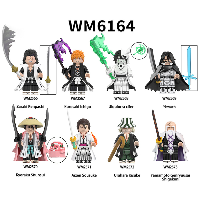WM6164 Japanese Shounen Comics Bleach Minifigs Building Blocks Zaraki Kenpachi Kurosaki Ichigo Ishida Uryuu Weapon Toys Boy Gift