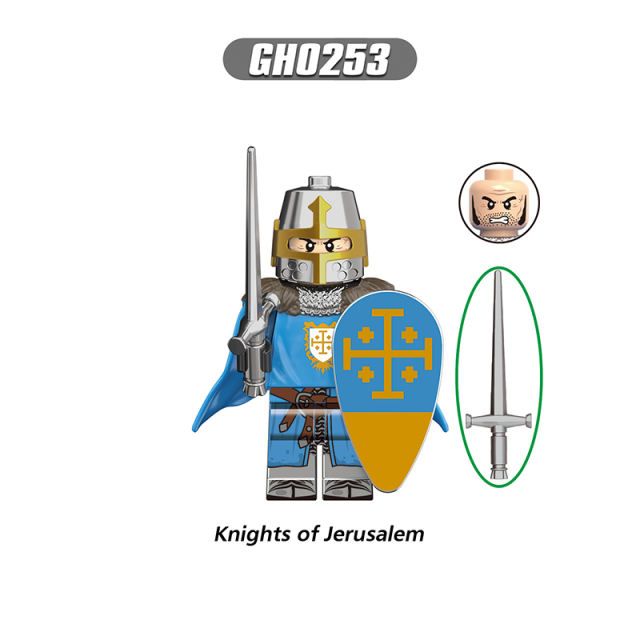 G0133 Medieval Soldiers Military Minifigs Building Blocks Jerysalem Knight Battle Weapon Helmet Shield Toys Gifts GH0261 GH0262