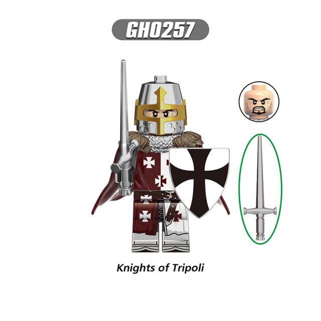 G0133 Medieval Soldiers Military Minifigs Building Blocks Jerysalem Knight Battle Weapon Helmet Shield Toys Gifts GH0261 GH0262