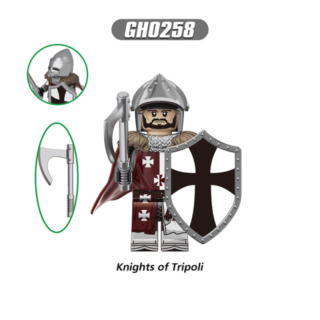 G0133 Medieval Soldiers Military Minifigs Building Blocks Jerysalem Knight Battle Weapon Helmet Shield Toys Gifts GH0261 GH0262