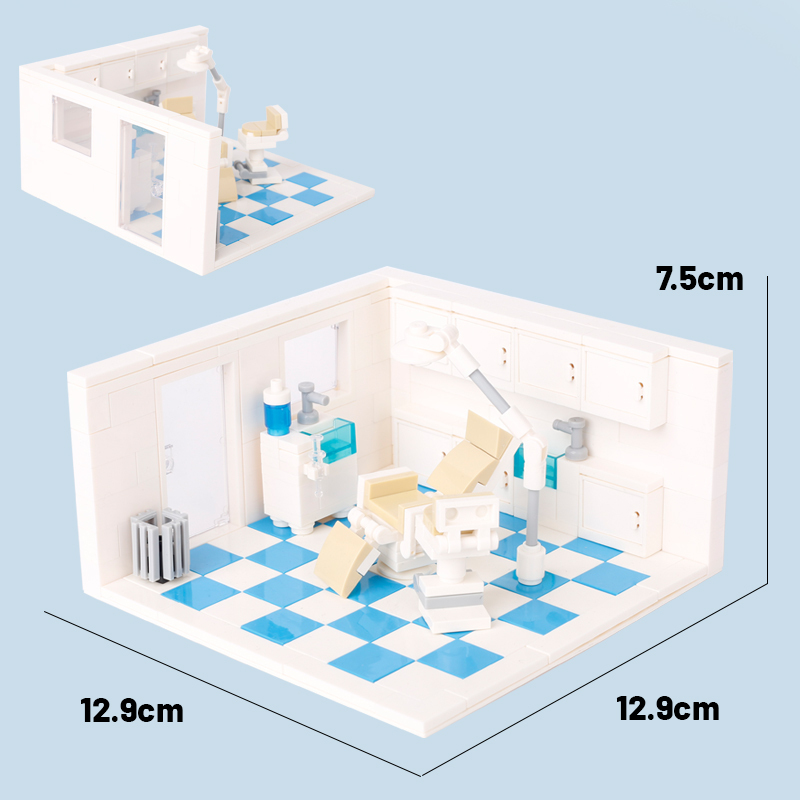 MOC Dental Clinic Chair Room Building Blocks Kit Hospital Scene Overhead Light Dentistry Bricks Children Toys Birthday Gifts