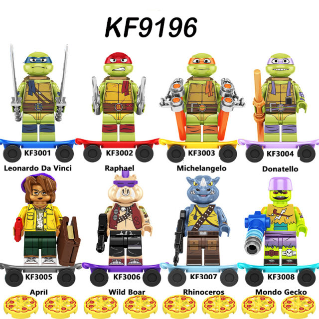 KF9196 American Anime Teenage Mutant Ninja Turtles Minifigs Building Blocks Weapon Sword Nunchaku Skateboard Toy Children Gifts