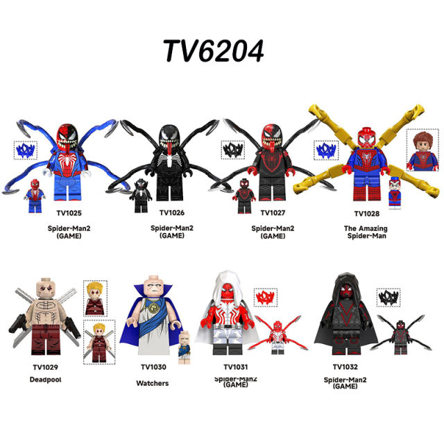 TV6204 Marvel Series Spiderman Action Figures Suer Hero Deadpool Minifigs Building Blocks Model Collection Toys Children Gifts