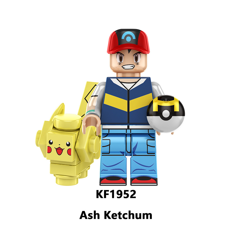 KF6189 Cartoon Pikachu Pocket Elf Pets Misty Action Figures Ash Ketchum Calem Serena Minifigs Building Blocks Toys Children Gifts