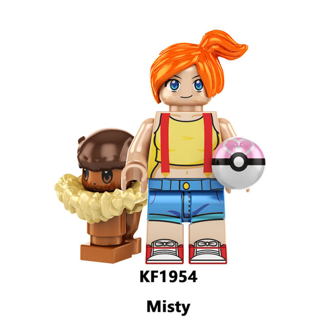 KF6189 Cartoon Pikachu Pocket Elf Pets Misty Action Figures Ash Ketchum Calem Serena Minifigs Building Blocks Toys Children Gifts