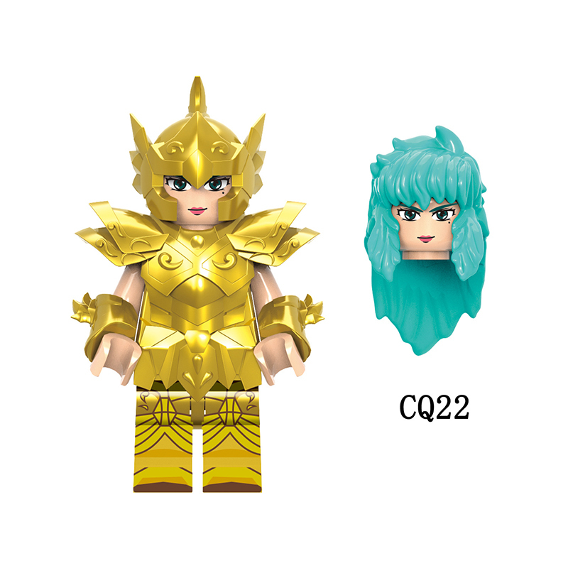 CQ011-022 Japanese Anime Saint Seiya Minifigs Building Blocks Aries Aquarius Leo Sagittarius Scorpio Armor Helmet Weapon Toys Gifts