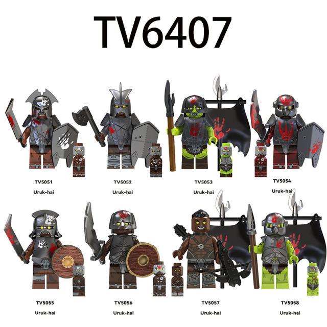TV6407 The Lord of the Rings Minifigs Building Blocks Military Uruk Hai Soldiers Weapons Shield Sword Medieval Knight Hobbit Toys