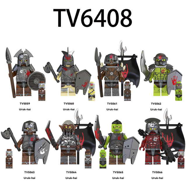 TV6408 The Lord of the Rings Uruk Hai Minifigs Movie Building Blocks Military Soldiers Weapons Sword Medieval Knight Hobbit Toys