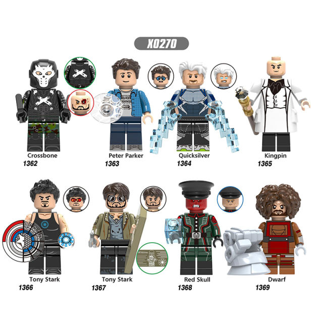 X0270 DC Marvel Kingpin Minifigs Peter Parker Building Blocks Tony Stark Superheroes Dwarf Red Skull Weapon Children Toys Gifts Boys