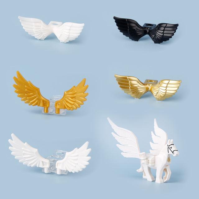 MOC Angle Chrome Golden Wings Building Blocks Kit Plating Shiny Feather Animals Flying Horse Blocks Assemble Toys Compatible