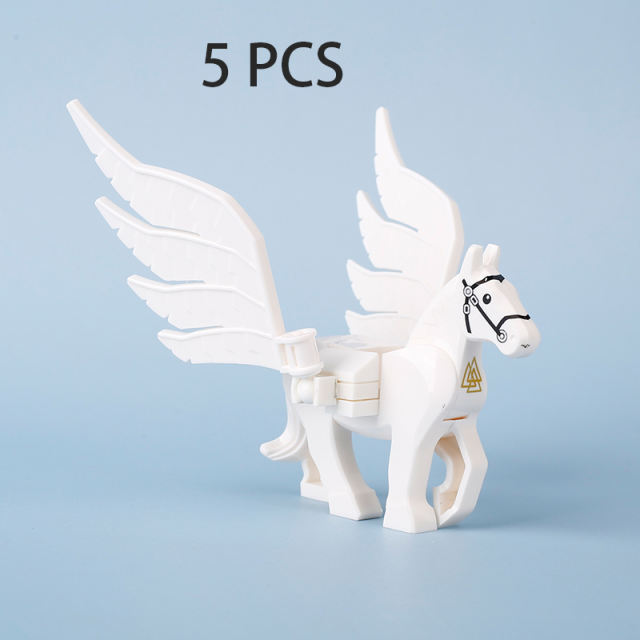 MOC Angle Chrome Golden Wings Building Blocks Kit Plating Shiny Feather Animals Flying Horse Blocks Assemble Toys Compatible