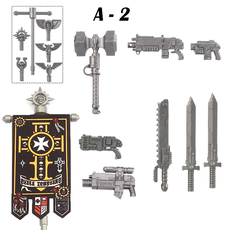 British Game Warhammer Blood Angels Minifigs Warrior Bow Sword Flag Accessories Building Blocks Helmet Children Toys Gift Boy