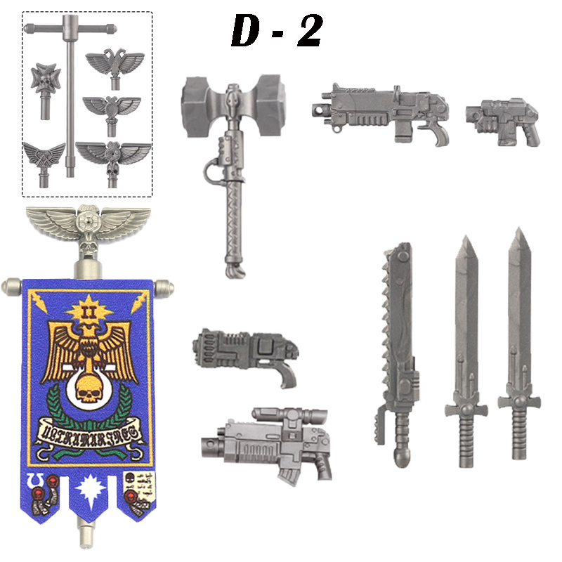 British Game Warhammer Blood Angels Minifigs Warrior Bow Sword Flag Accessories Building Blocks Helmet Children Toys Gift Boy