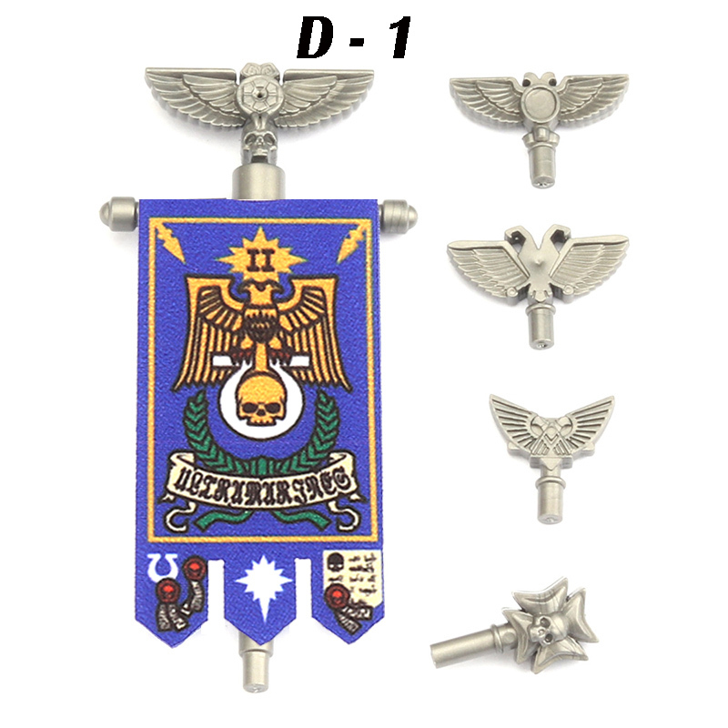 British Game Warhammer Blood Angels Minifigs Warrior Bow Sword Flag Accessories Building Blocks Helmet Children Toys Gift Boy
