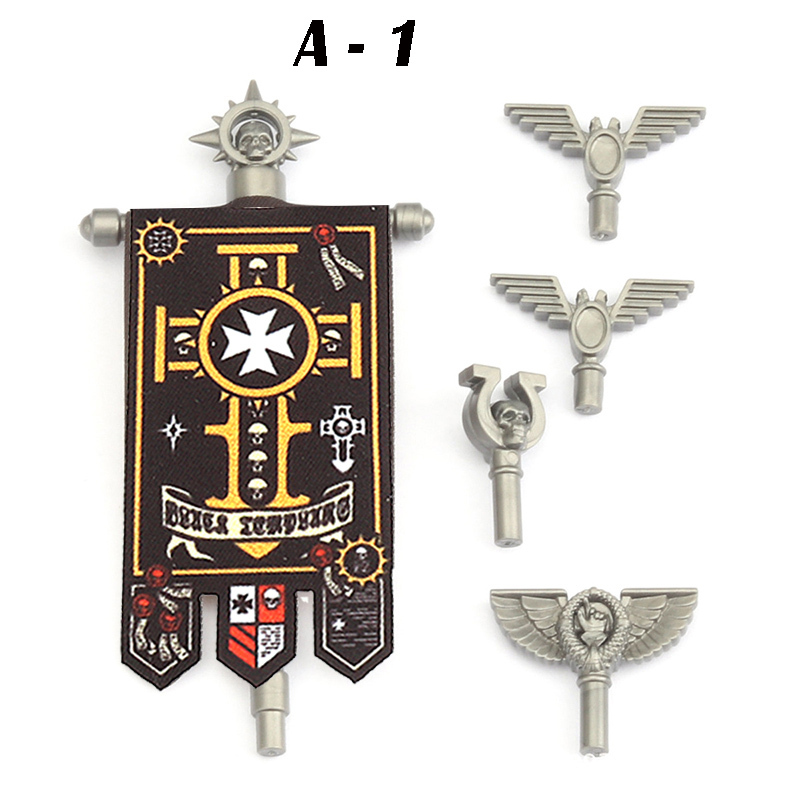 British Game Warhammer Blood Angels Minifigs Warrior Bow Sword Flag Accessories Building Blocks Helmet Children Toys Gift Boy