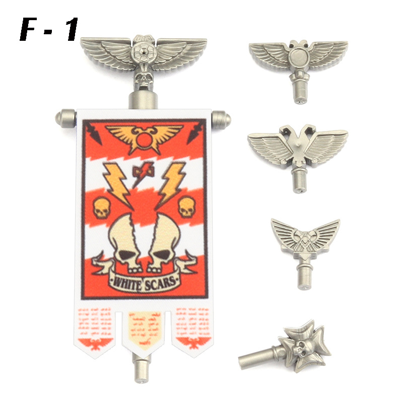 British Game Warhammer Blood Angels Minifigs Warrior Bow Sword Flag Accessories Building Blocks Helmet Children Toys Gift Boy