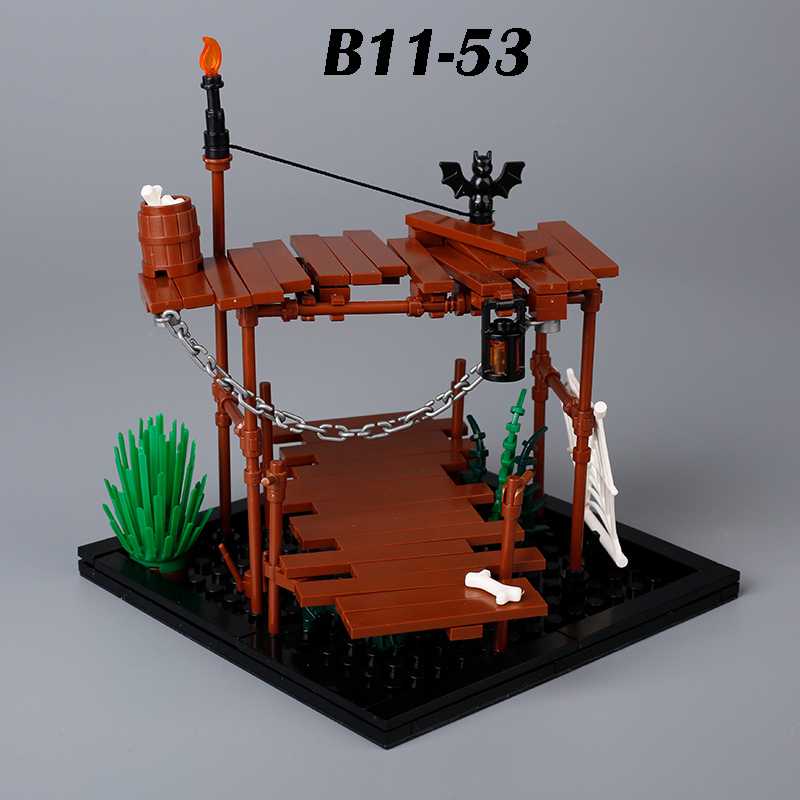MOC Medieval Bridge Model Building Blocks Kit Stone Weapons Smith Forging Watch Tower Spider Monster Bricks Toys Children Gifts