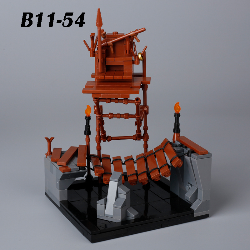 MOC Medieval Bridge Model Building Blocks Kit Stone Weapons Smith Forging Watch Tower Spider Monster Bricks Toys Children Gifts