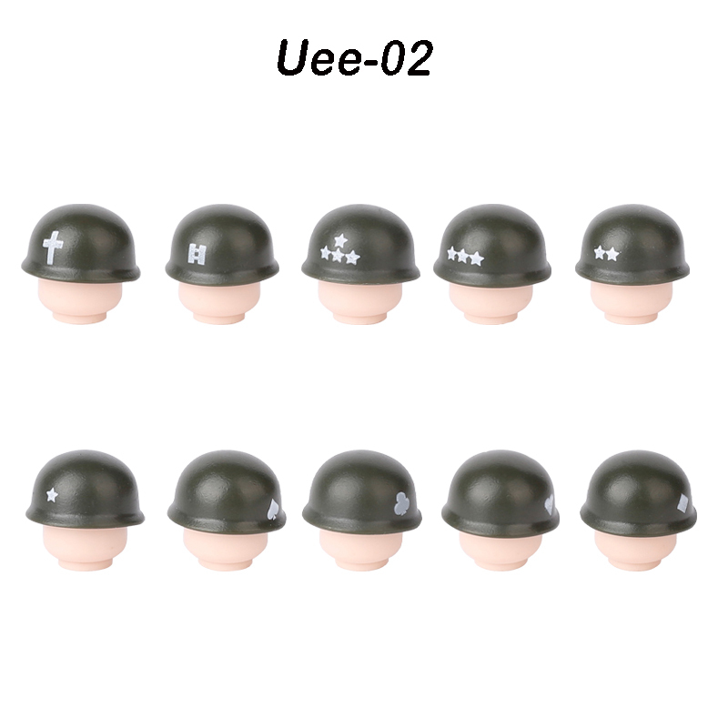 Military US Grid Helmet Cap Building Block WW2 Admiral Lieutenant General Hats Soliders Weapon Assemble Children Gifts Boy Toys