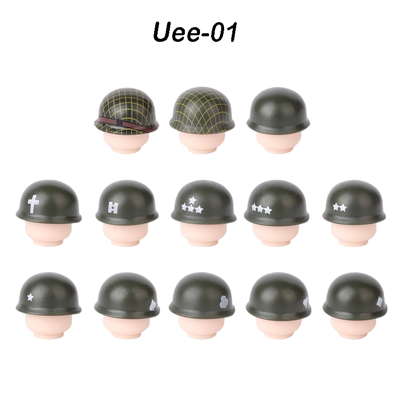 Military US Grid Helmet Cap Building Block WW2 Admiral Lieutenant General Hats Soliders Weapon Assemble Children Gifts Boy Toys