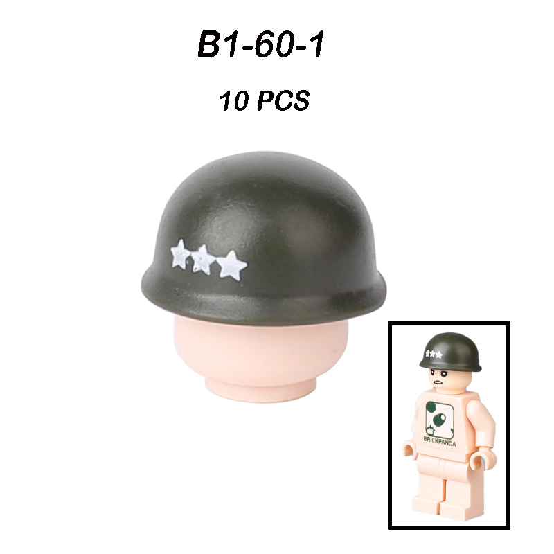 Military US Grid Helmet Cap Building Block WW2 Admiral Lieutenant General Hats Soliders Weapon Assemble Children Gifts Boy Toys