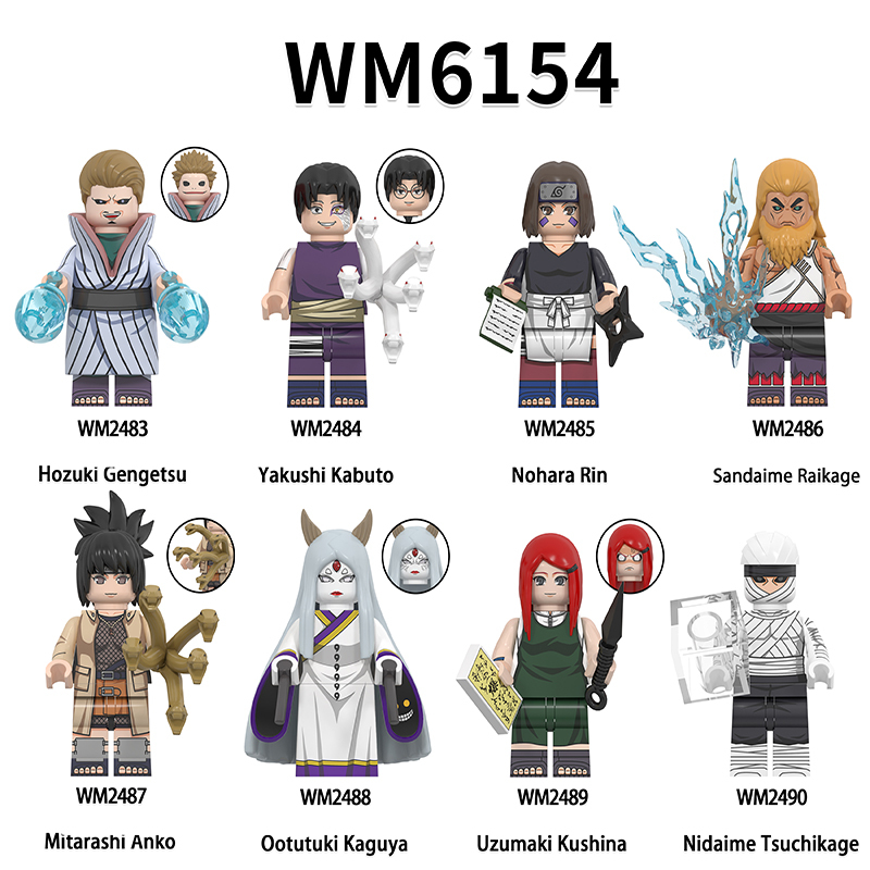 WM6154 Naruto Kabuto Kaguya Japanese Anime Action Figure Tsuchikage Mu Rin Anko Kushina Bricks Minifigs Children Gifts Boys Toys