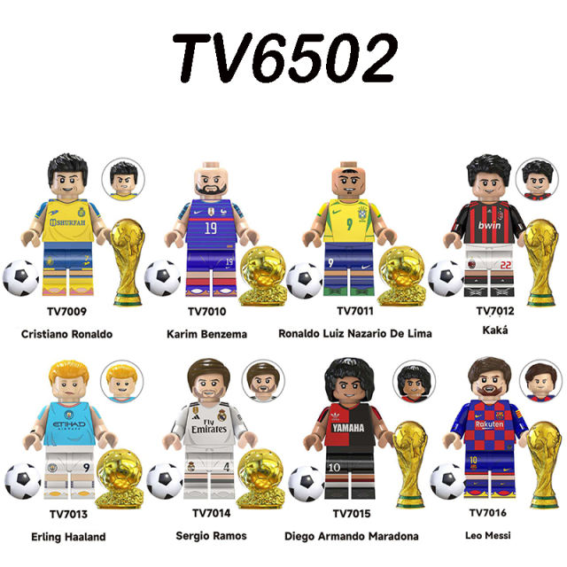 TV6502 Football Players Leo Messi Pele Anime Minifigs Building Blocks World Cup Kaka Ramos Models Boys Toys Gifts Children