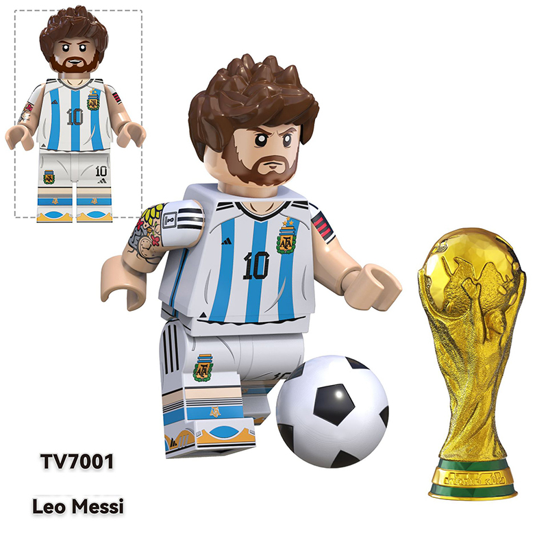 TV6501 Football Players Leo Messi Pele Anime Minifigs Building Blocks Luka Maradona Neymar Cartoon Models Boys Toys Gifts Children
