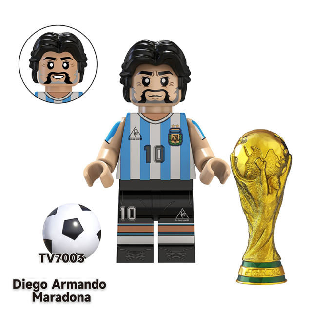 TV6501 Football Players Leo Messi Pele Anime Minifigs Building Blocks Luka Maradona Neymar Cartoon Models Boys Toys Gifts Children