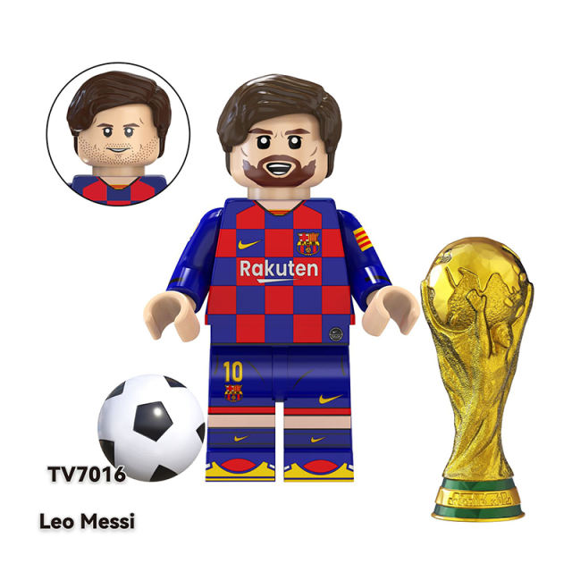 TV6502 Football Players Leo Messi Pele Anime Minifigs Building Blocks World Cup Kaka Ramos Models Boys Toys Gifts Children