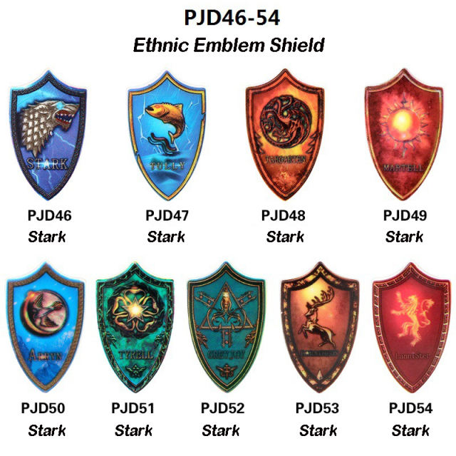 PJD46-54 Medieval Lord Of The Rings Ethnic Emblem Shield Action Figures Minifigs Soliders Accessories Building Blocks Kids Toys Gifts