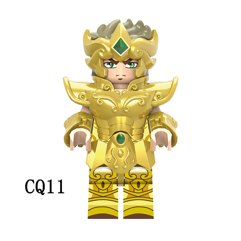 CQ011-022 Japanese Anime Saint Seiya Minifigs Building Blocks Aries Aquarius Leo Sagittarius Scorpio Armor Helmet Weapon Toys Gifts