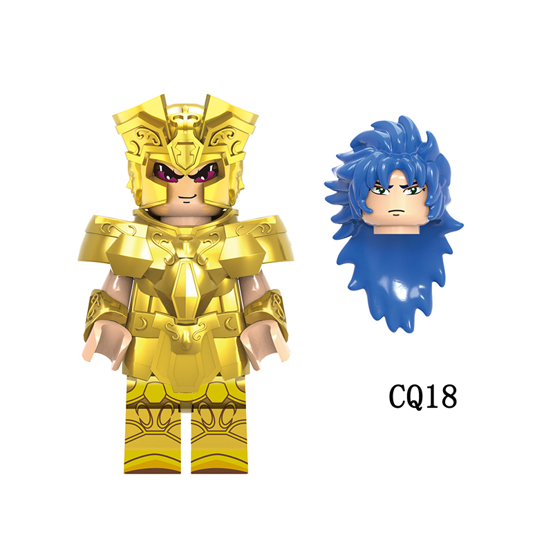 CQ011-022 Japanese Anime Saint Seiya Minifigs Building Blocks Aries Aquarius Leo Sagittarius Scorpio Armor Helmet Weapon Toys Gifts