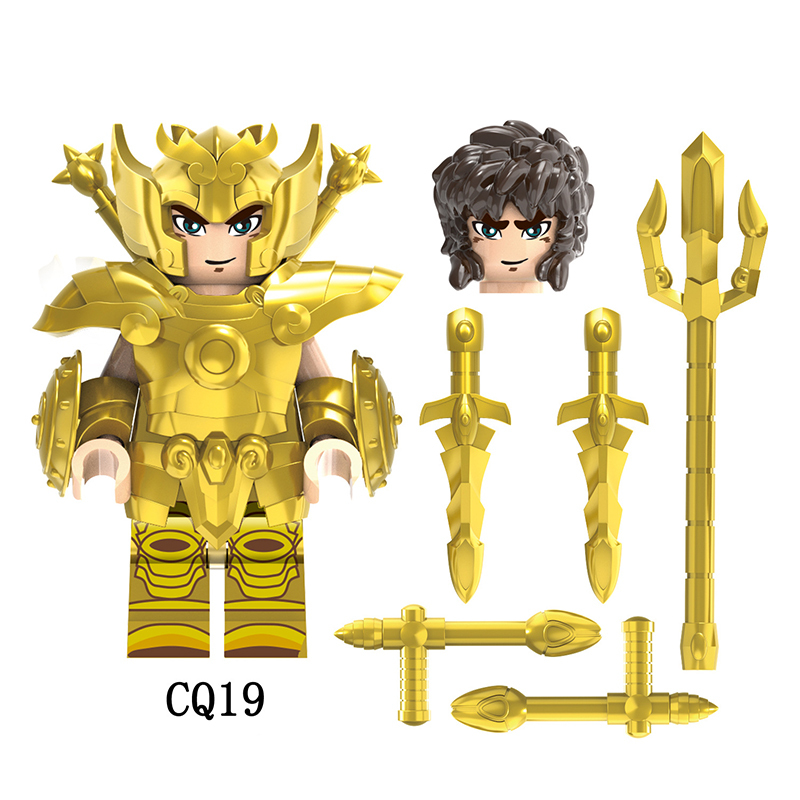 CQ011-022 Japanese Anime Saint Seiya Minifigs Building Blocks Aries Aquarius Leo Sagittarius Scorpio Armor Helmet Weapon Toys Gifts